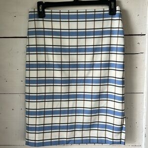 Ann Taylor Factory Women's Blue Cream Tan Navy Plaid Pencil Skirt Sz 0